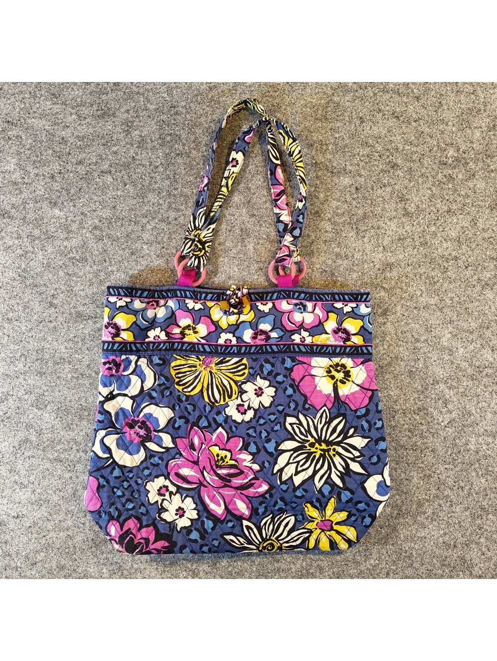 Vera Bradley Quilted Floral Leopard Print Tote Bag Purse Pink Ring Handles